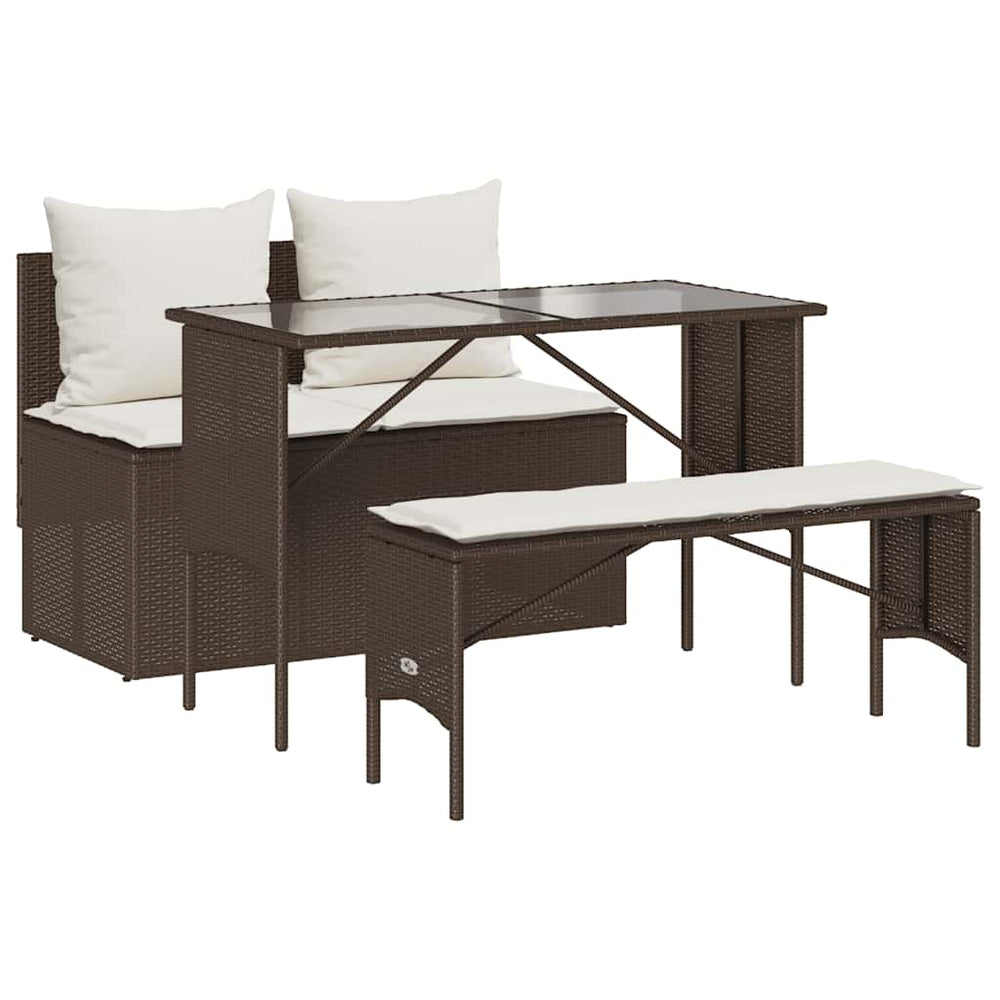 3-tlg. Garten Essgruppe Braun Poly Rattan