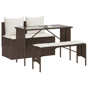 3-tlg. Garten Essgruppe Braun Poly Rattan