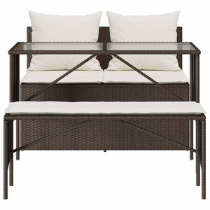 3-tlg. Garten Essgruppe Braun Poly Rattan