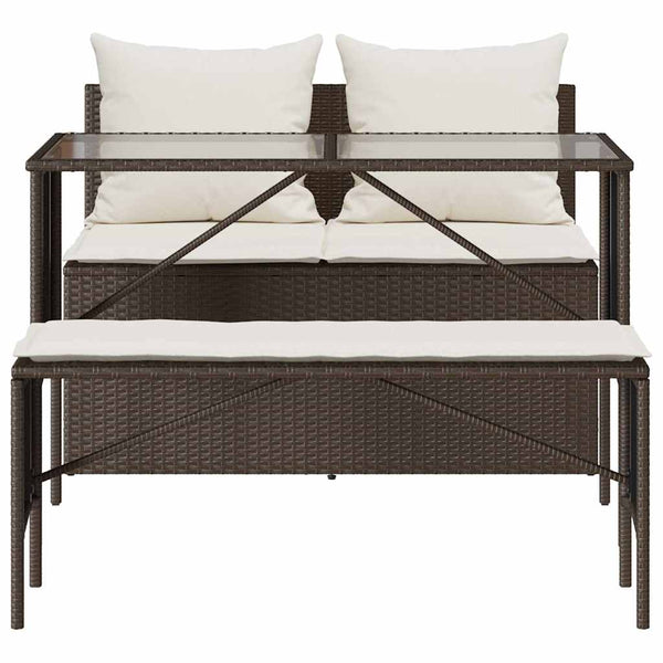 3-tlg. Garten Essgruppe Braun Poly Rattan