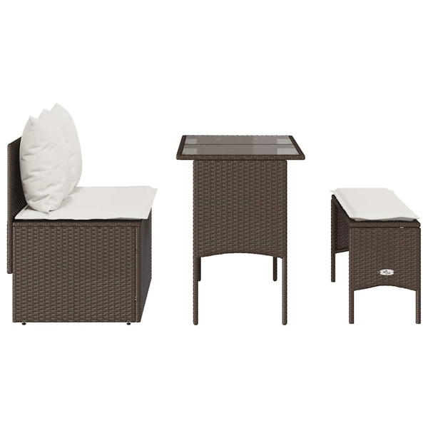 3-tlg. Garten Essgruppe Braun Poly Rattan