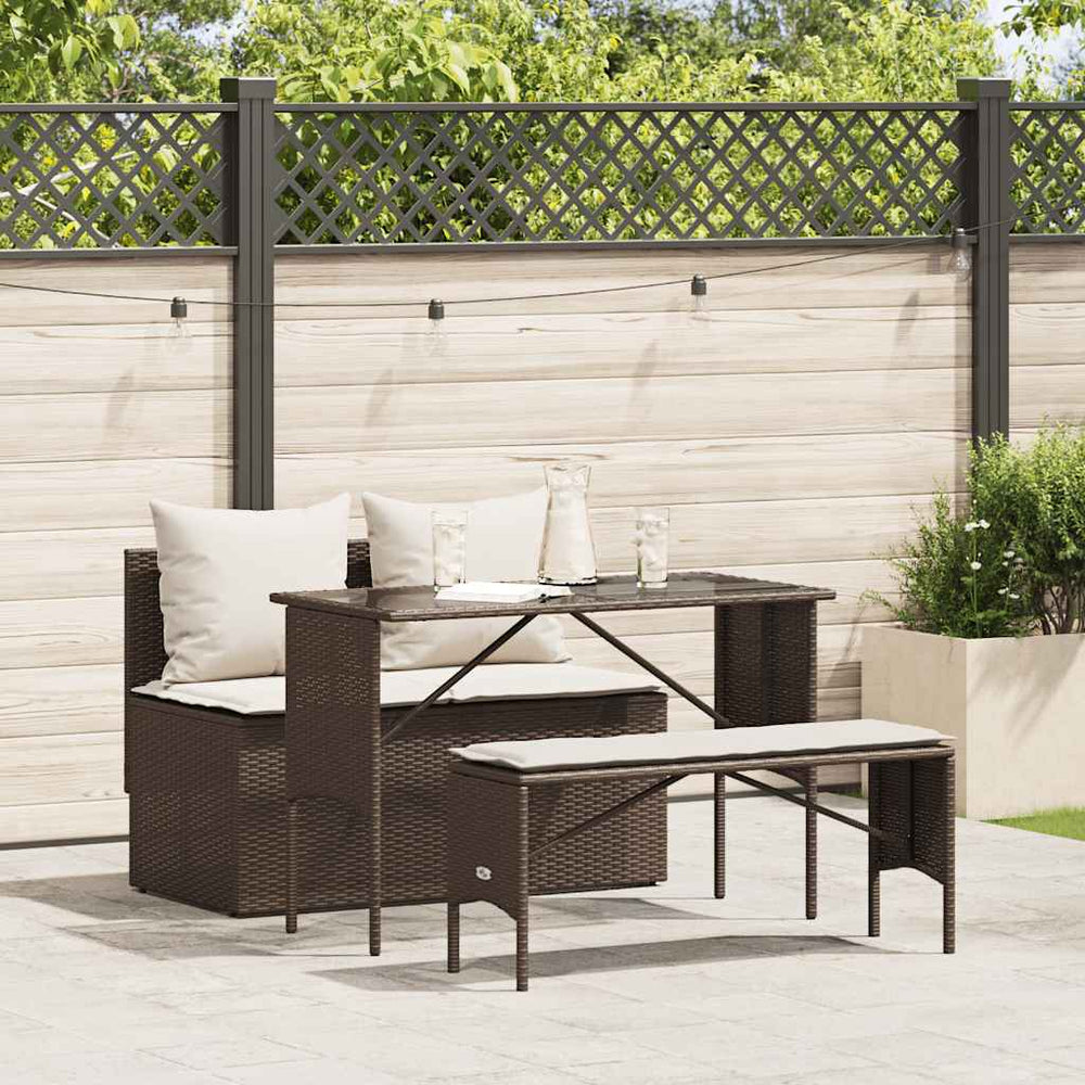 3-tlg. Garten Essgruppe Braun Poly Rattan
