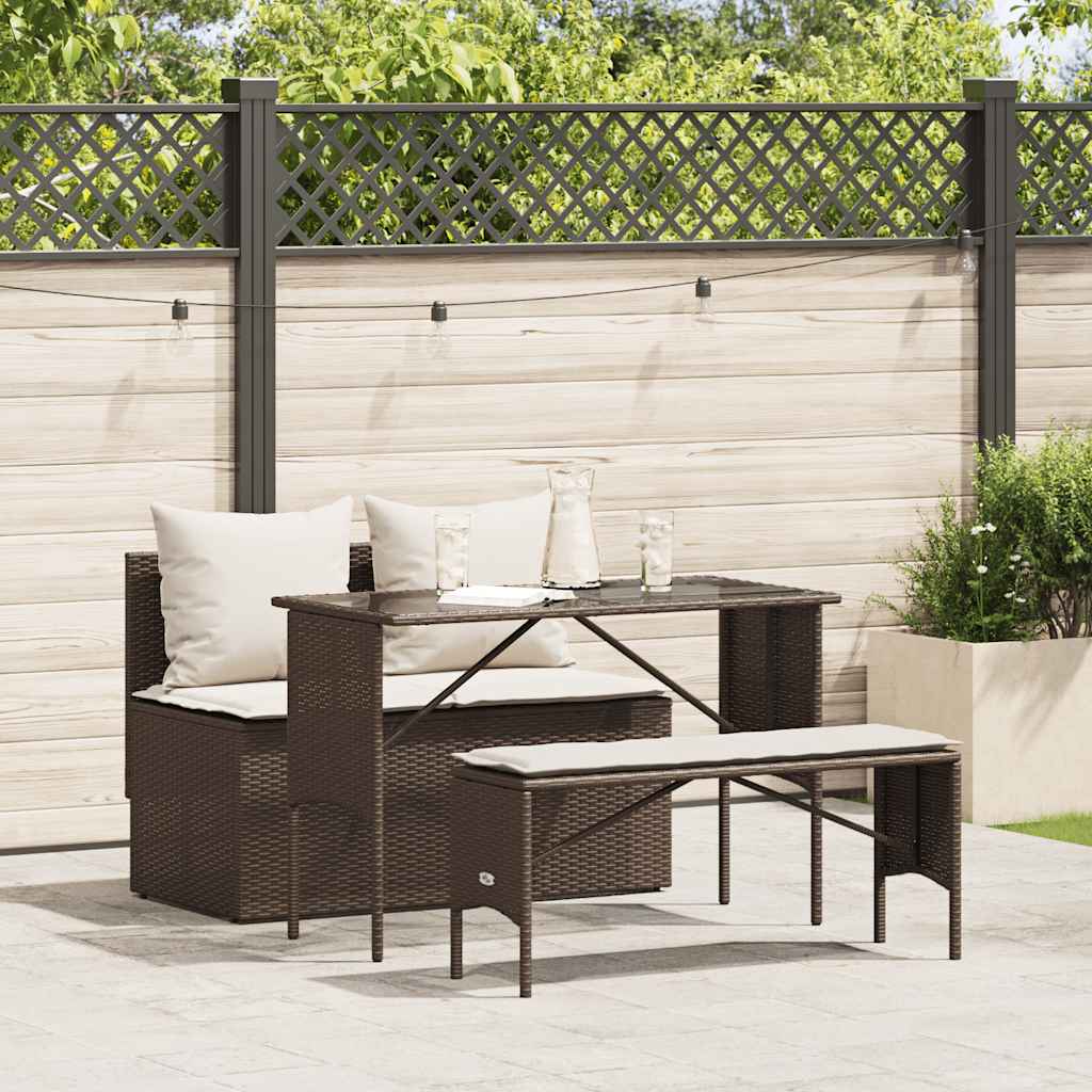3-tlg. Garten Essgruppe Braun Poly Rattan