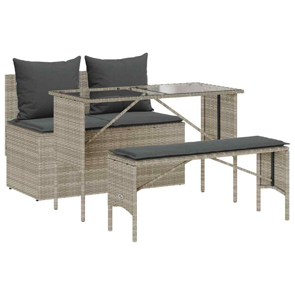 3-tlg. Garten Essgruppe Hellgrau Poly Rattan