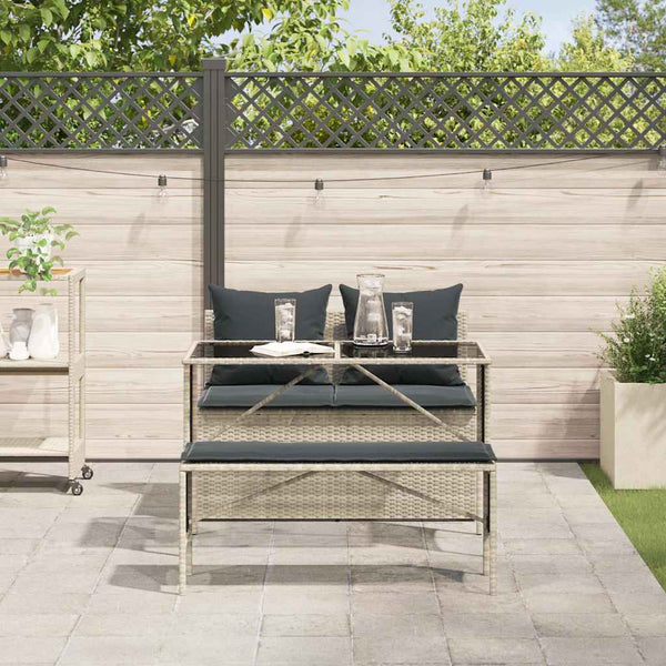 3-tlg. Garten Essgruppe Hellgrau Poly Rattan