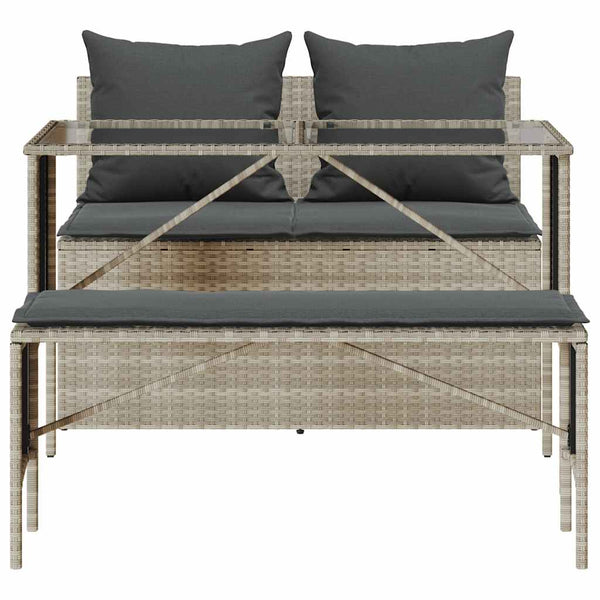 3-tlg. Garten Essgruppe Hellgrau Poly Rattan