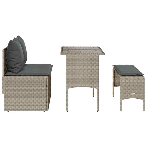 3-tlg. Garten Essgruppe Hellgrau Poly Rattan