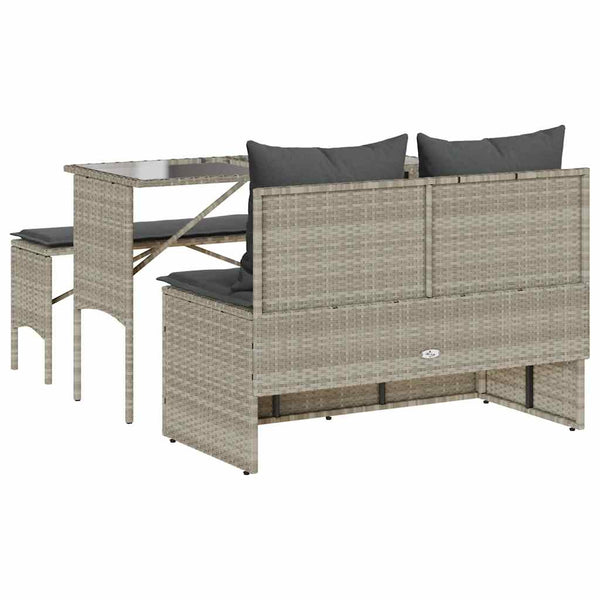 3-tlg. Garten Essgruppe Hellgrau Poly Rattan