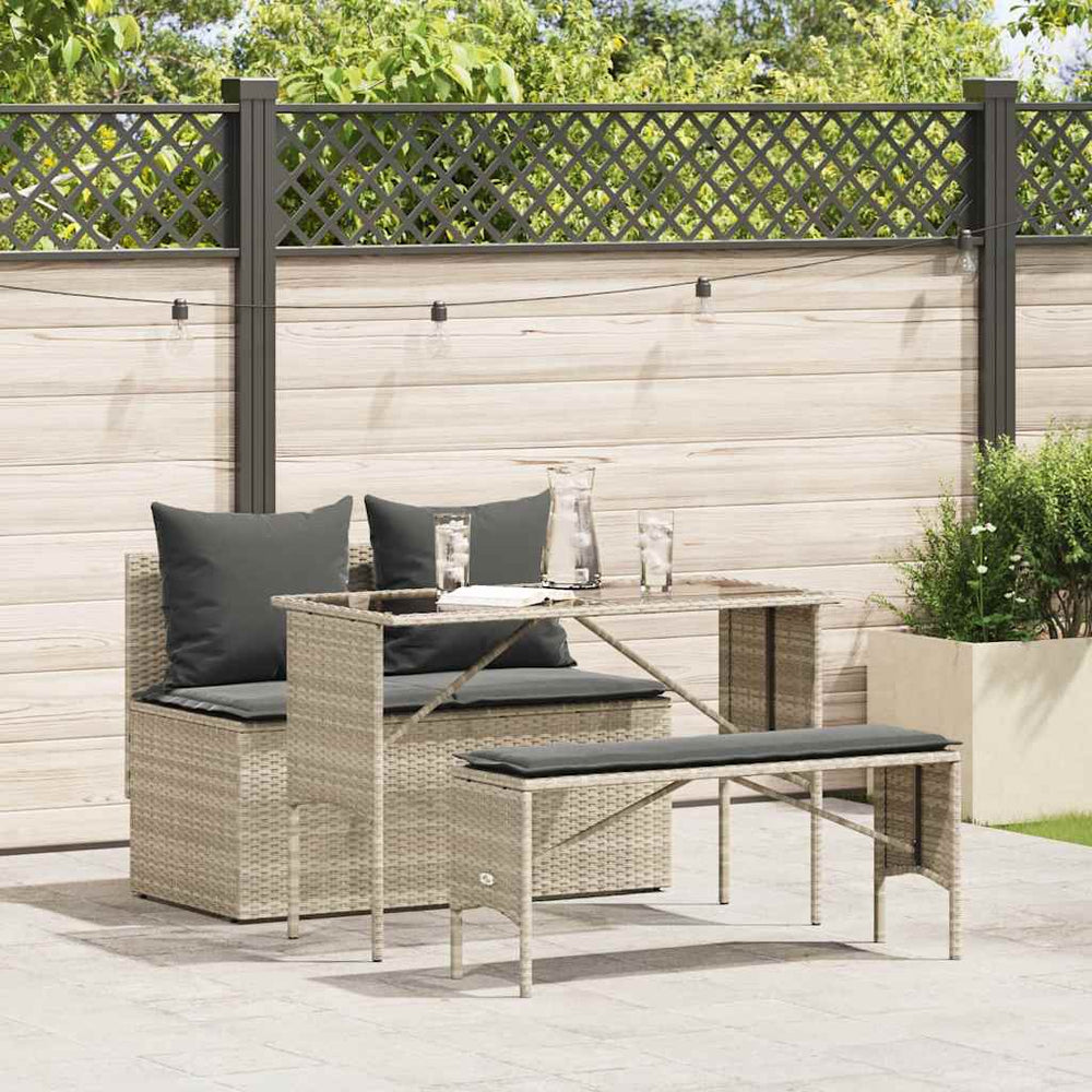 3-tlg. Garten Essgruppe Hellgrau Poly Rattan