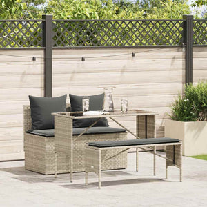 3-tlg. Garten Essgruppe Hellgrau Poly Rattan