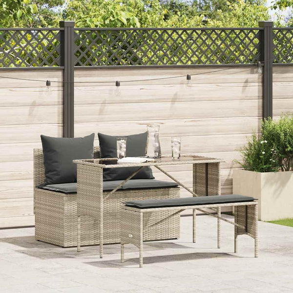 3-tlg. Garten Essgruppe Hellgrau Poly Rattan