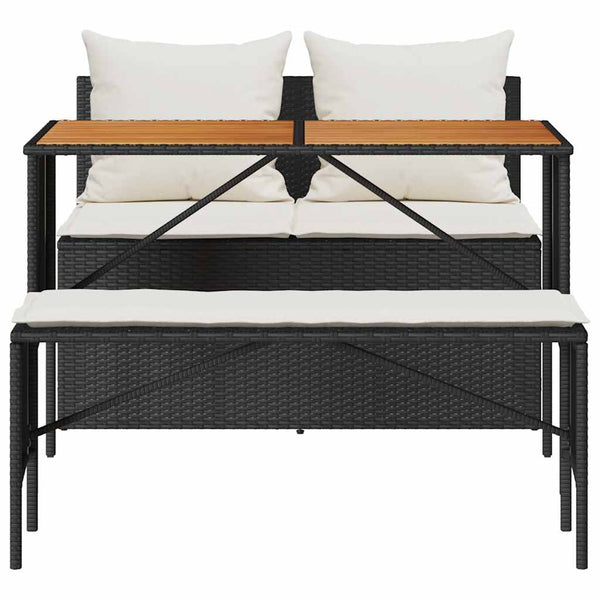 3-tlg. Garten-Essgruppe mit Kissen Schwarz Poly Rattan