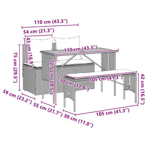 3-tlg. Garten-Essgruppe mit Kissen Grau Poly Rattan