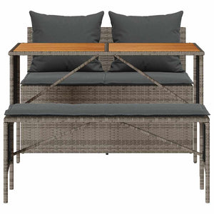 3-tlg. Garten-Essgruppe mit Kissen Grau Poly Rattan