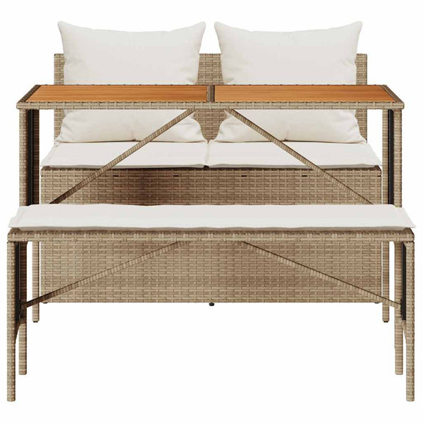 3-tlg. Garten-Essgruppe mit Kissen Beige Poly Rattan