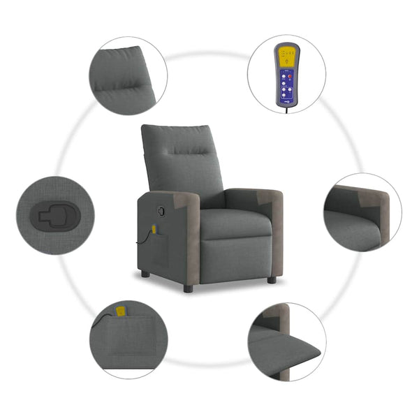vidaXL Massage Recliner Dark Gray Fabric