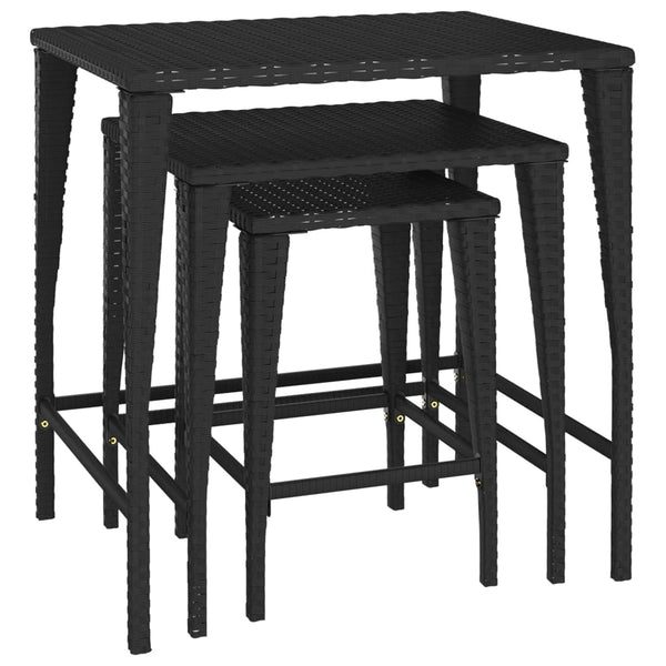 Garten Satztische 3er Set Schwarz Rattan