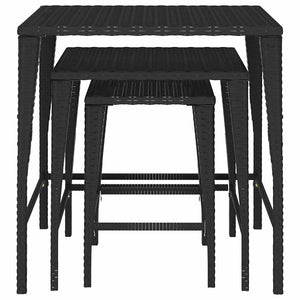 Garten Satztische 3er Set Schwarz Rattan