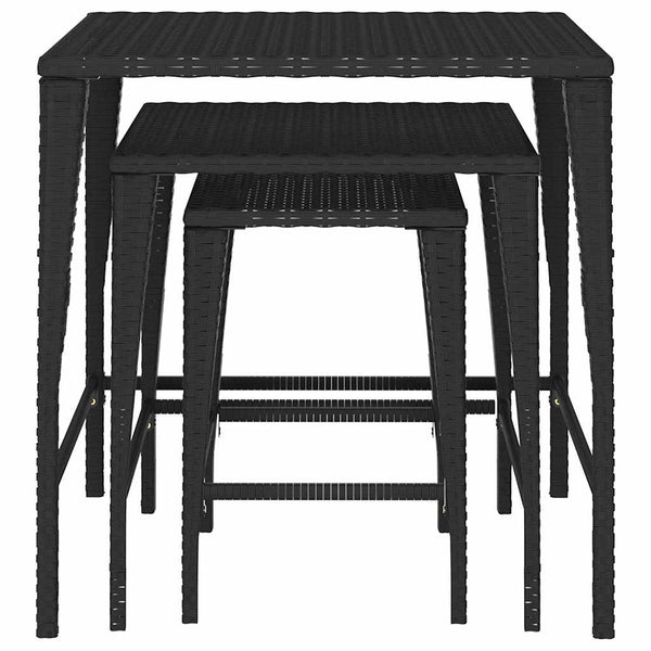 Garten Satztische 3er Set Schwarz Rattan