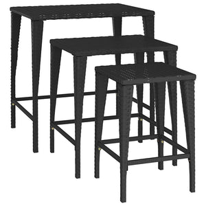 Garten Satztische 3er Set Schwarz Rattan