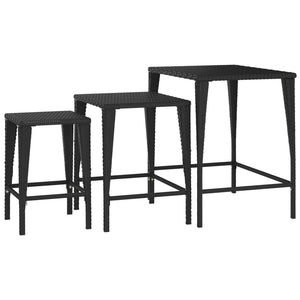 Garten Satztische 3er Set Schwarz Rattan