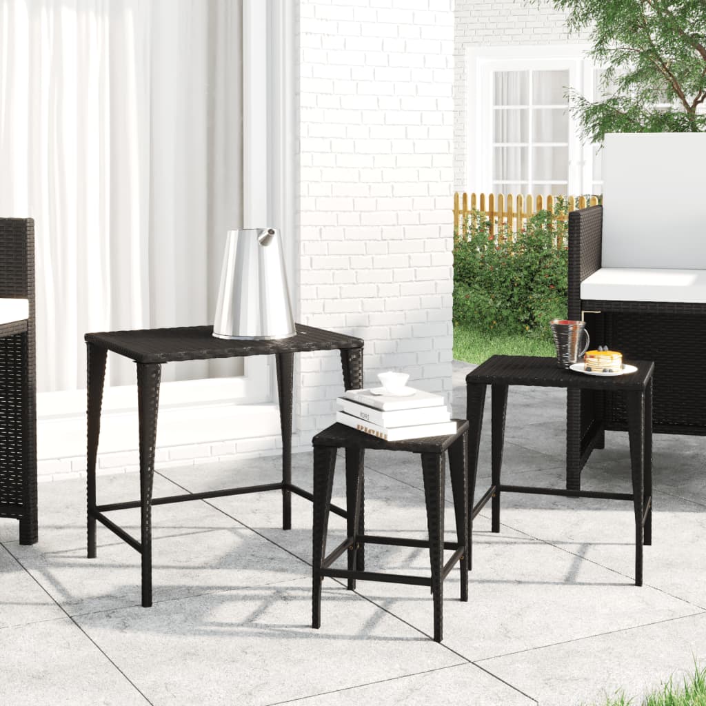 Garten Satztische 3er Set Schwarz Rattan