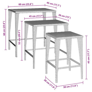 Garten Satztische 3er Set Braun Rattan