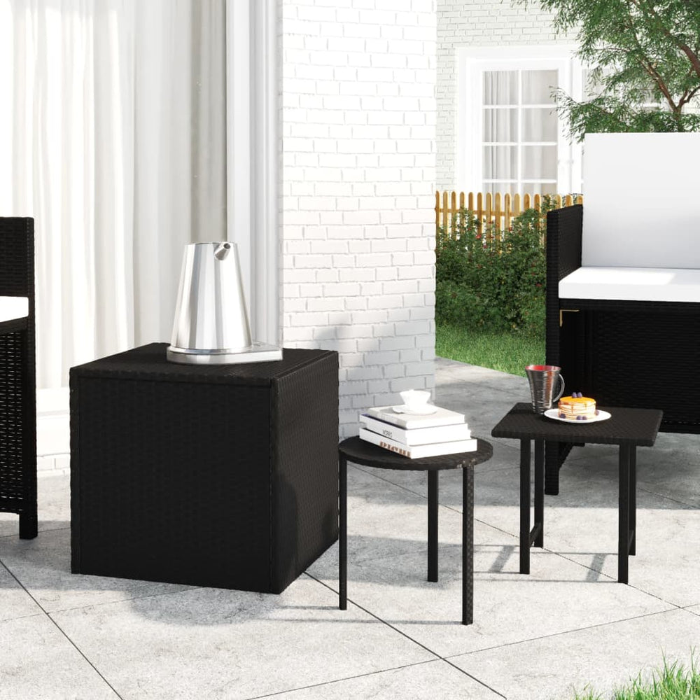 Garten Beistelltische 3er Set Poly Rattan Schwarz