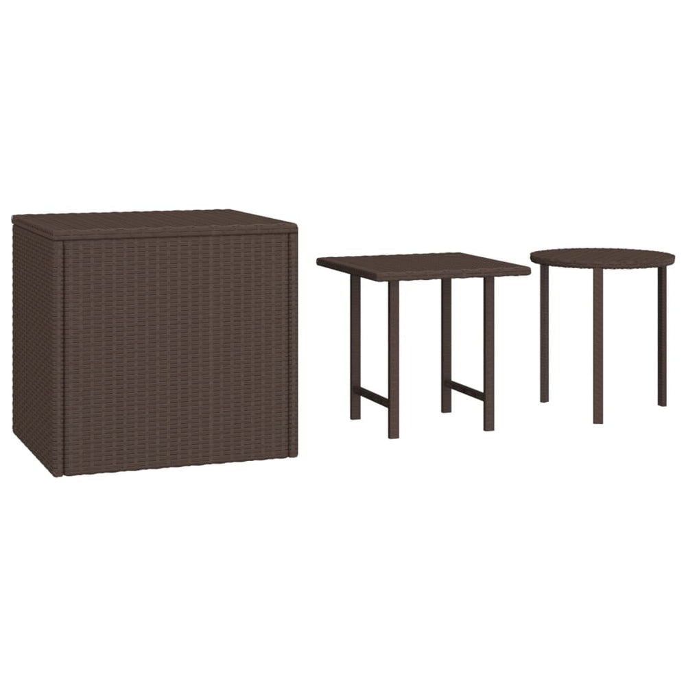 3er Set Garten Beistelltische Braun Rattan