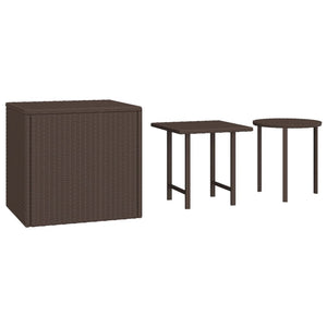 3er Set Garten Beistelltische Braun Rattan
