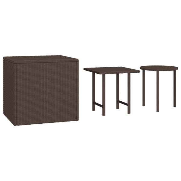 3er Set Garten Beistelltische Braun Rattan
