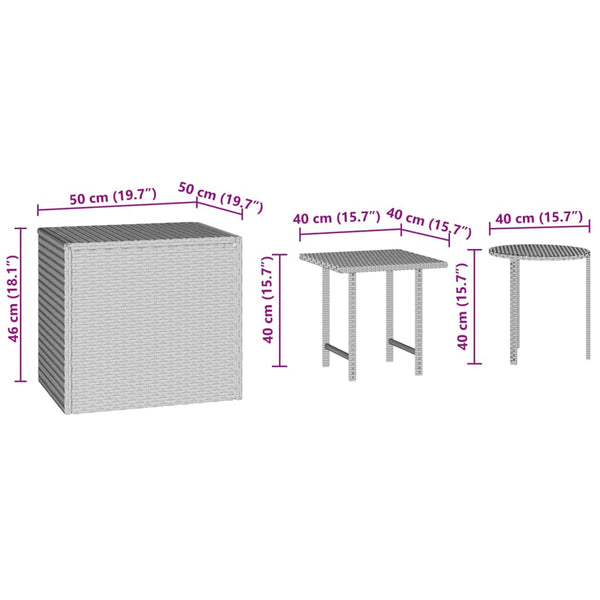 3er Set Garten Beistelltische Braun Rattan