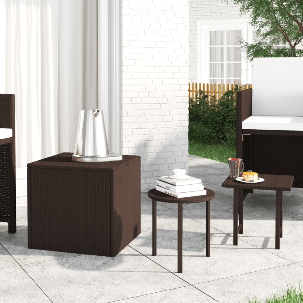 3er Set Garten Beistelltische Braun Rattan