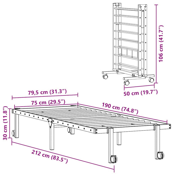 Klappbares Bettgestell Schwarz 75x190 cm