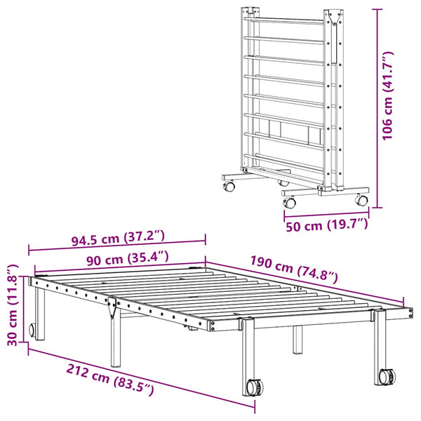 Klappbares Bettgestell Schwarz 90x190 cm