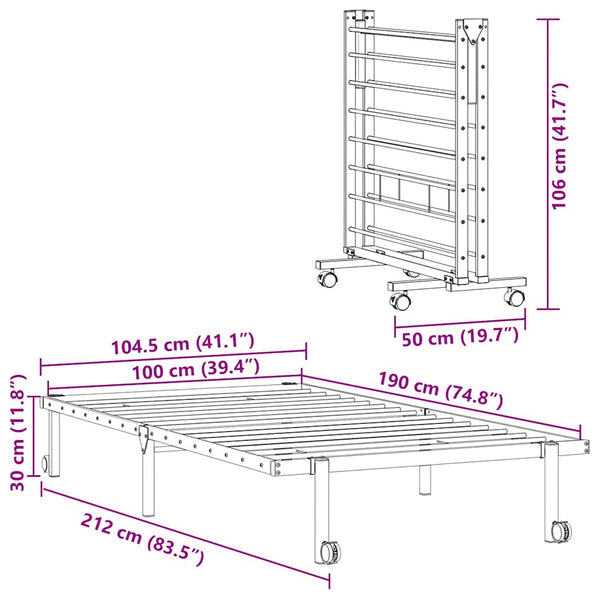 Klappbares Bettgestell Schwarz 100x190 cm