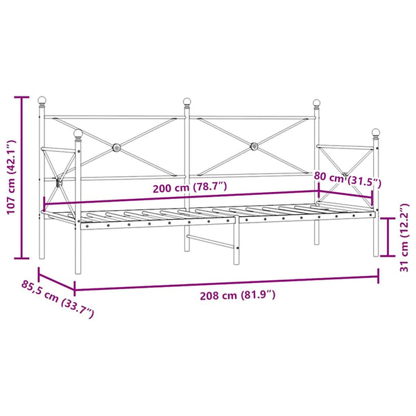 Tagesbett Schwarz 80x200 cm Stahl