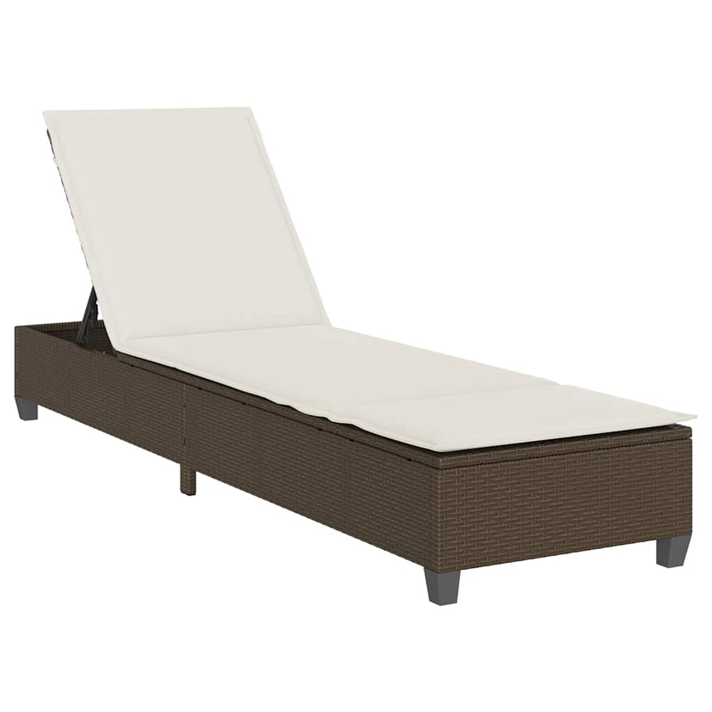 Sonnenliege Braun mit Auflagen Poly Rattan