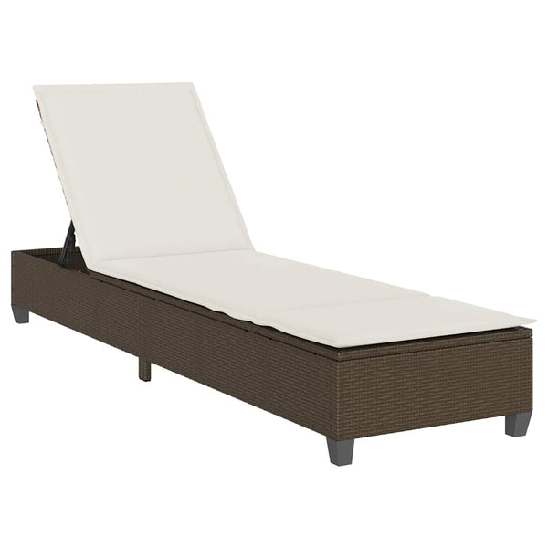 Sonnenliege Braun mit Auflagen Poly Rattan
