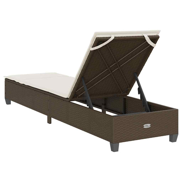 Sonnenliege Braun mit Auflagen Poly Rattan