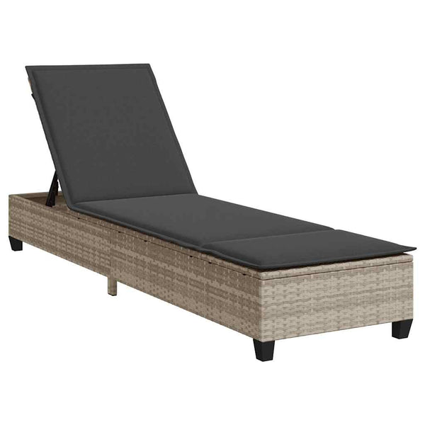 Hellgraue Poly Rattan Sonnenliege mit Auflagen