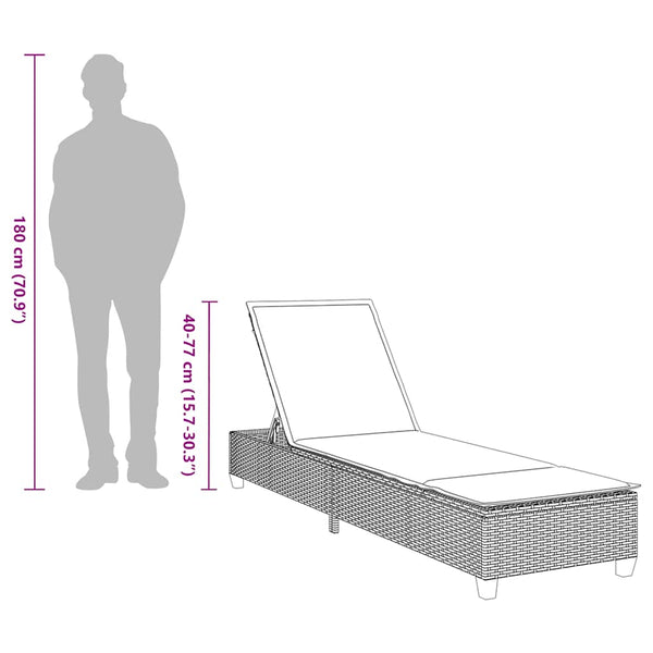 Hellgraue Poly Rattan Sonnenliege mit Auflagen