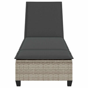 Hellgraue Poly Rattan Sonnenliege mit Auflagen