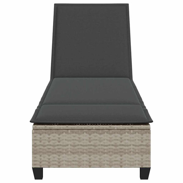 Hellgraue Poly Rattan Sonnenliege mit Auflagen