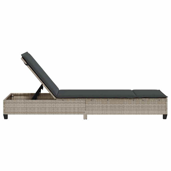 Hellgraue Poly Rattan Sonnenliege mit Auflagen