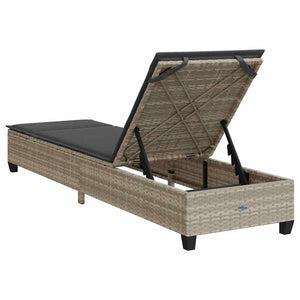 Hellgraue Poly Rattan Sonnenliege mit Auflagen