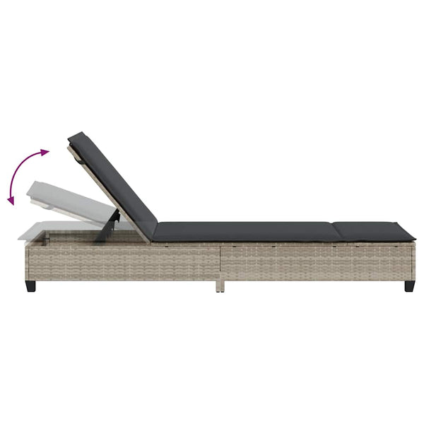 Hellgraue Poly Rattan Sonnenliege mit Auflagen