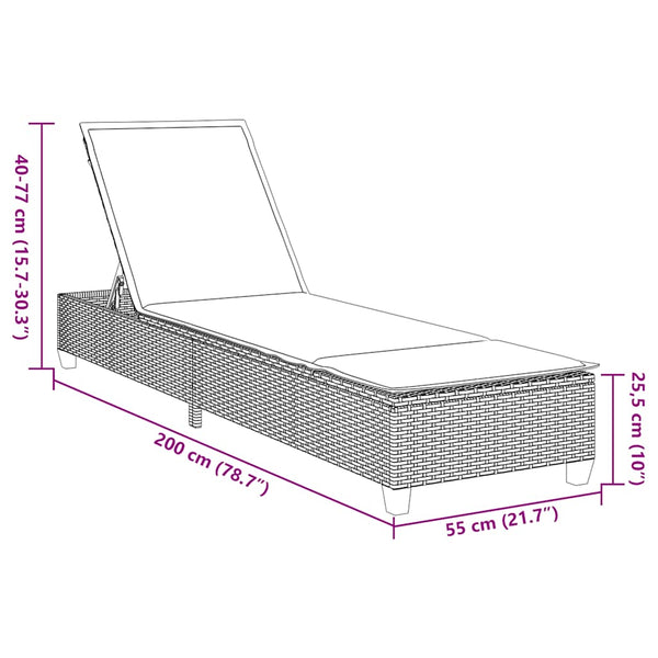 Graue Poly Rattan Sonnenliege mit Auflage