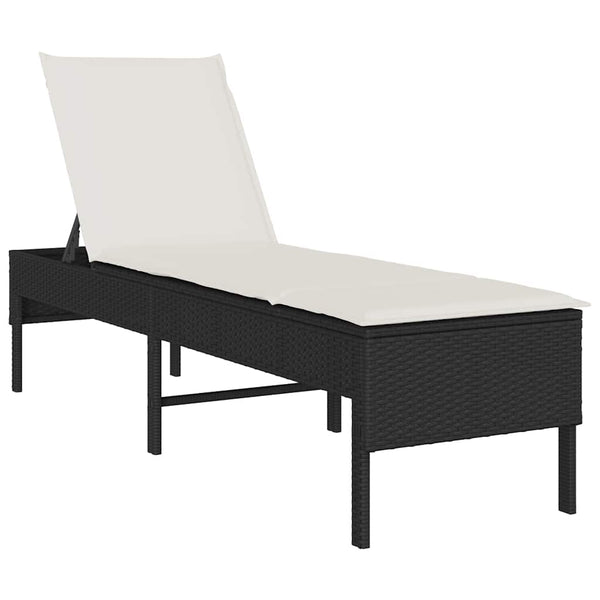 Schwarze Poly Rattan Sonnenliege mit Auflage