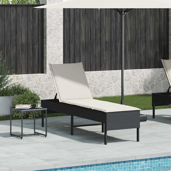 Schwarze Poly Rattan Sonnenliege mit Auflage